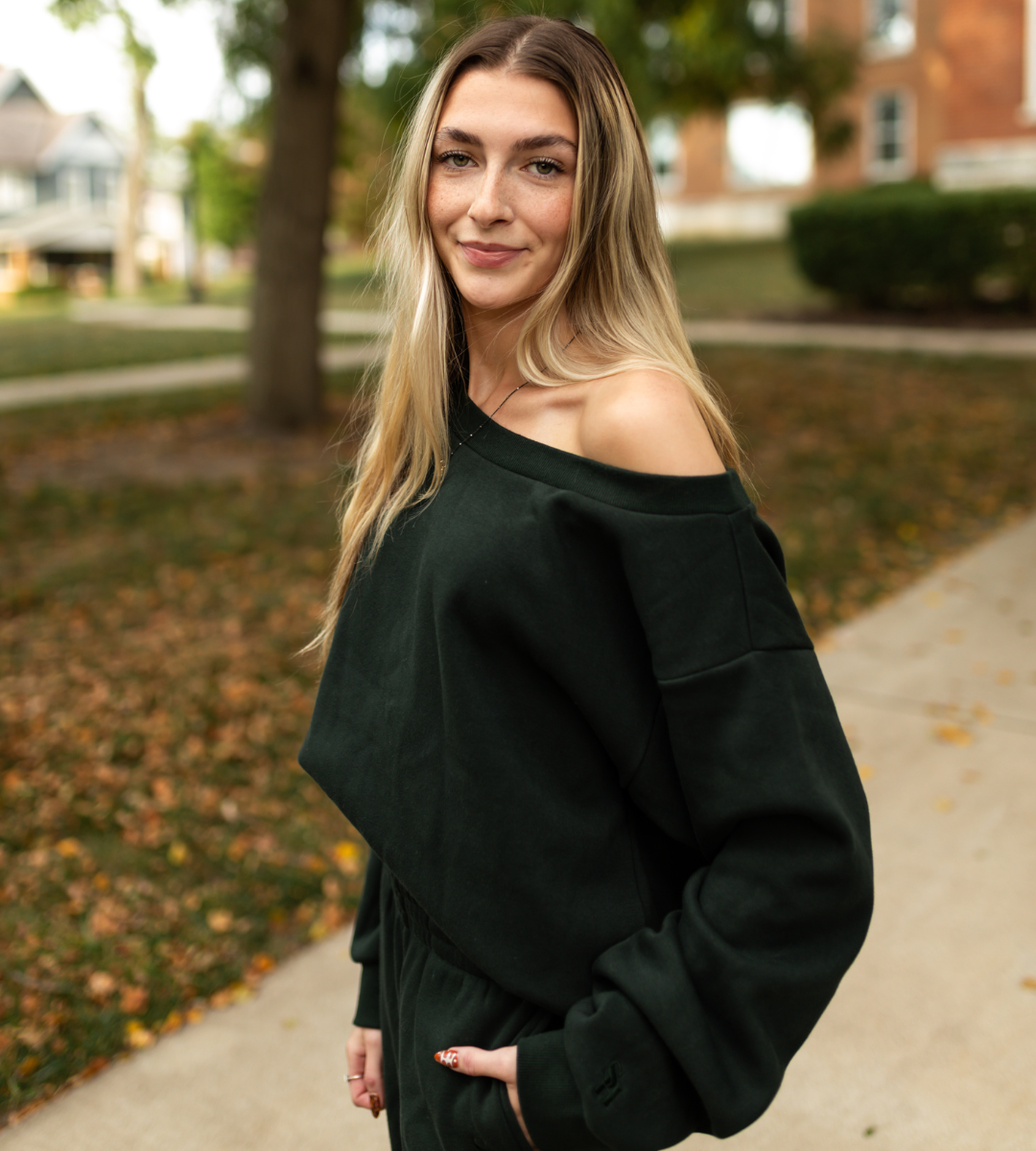 Hunter Green Off The Shoulder Sweatshirt