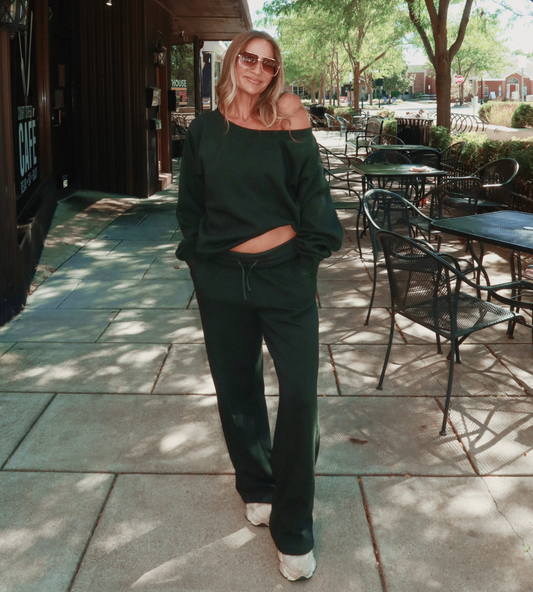 Hunter Green Off The Shoulder Sweatshirt