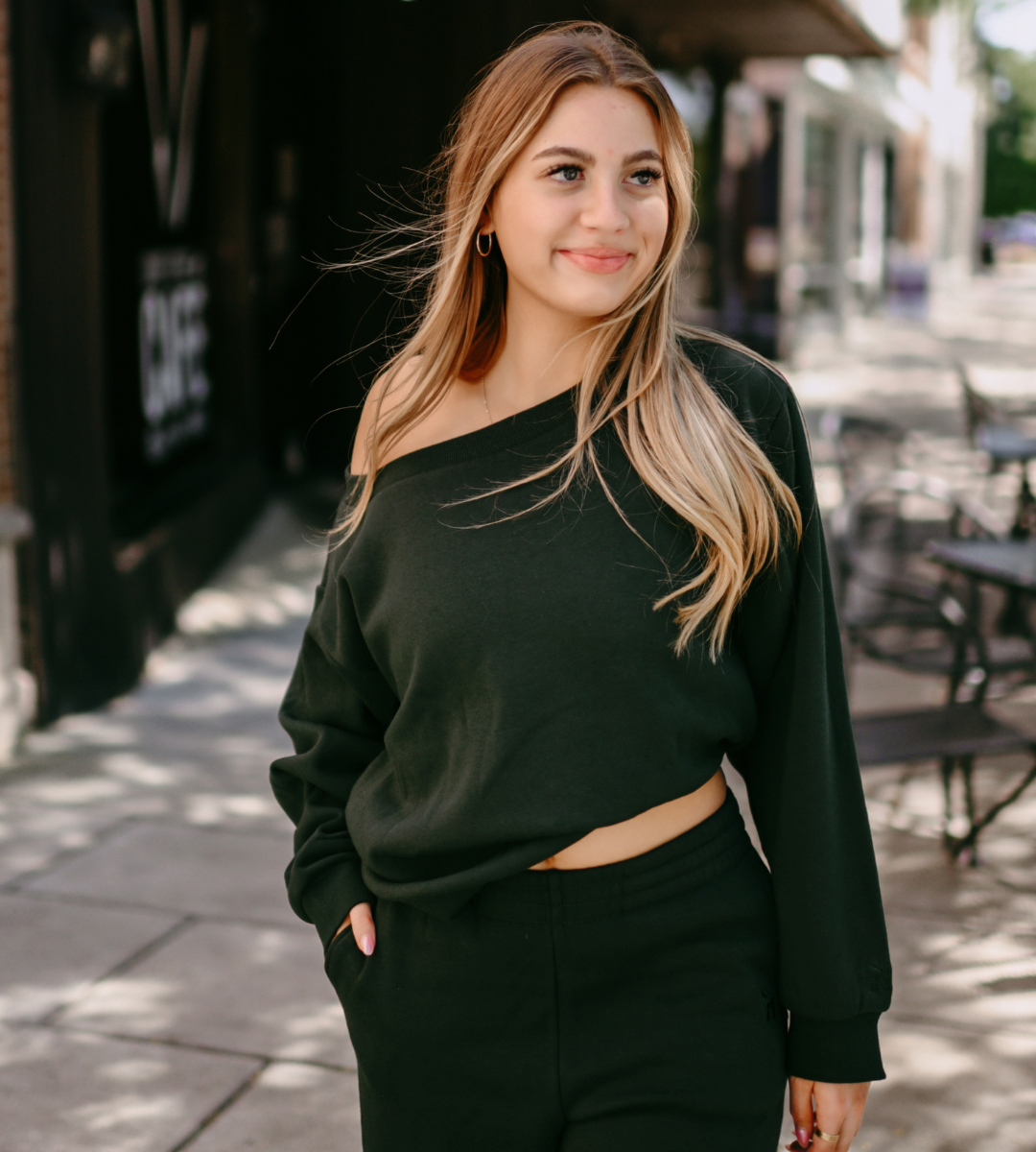 Hunter Green Off The Shoulder Sweatshirt