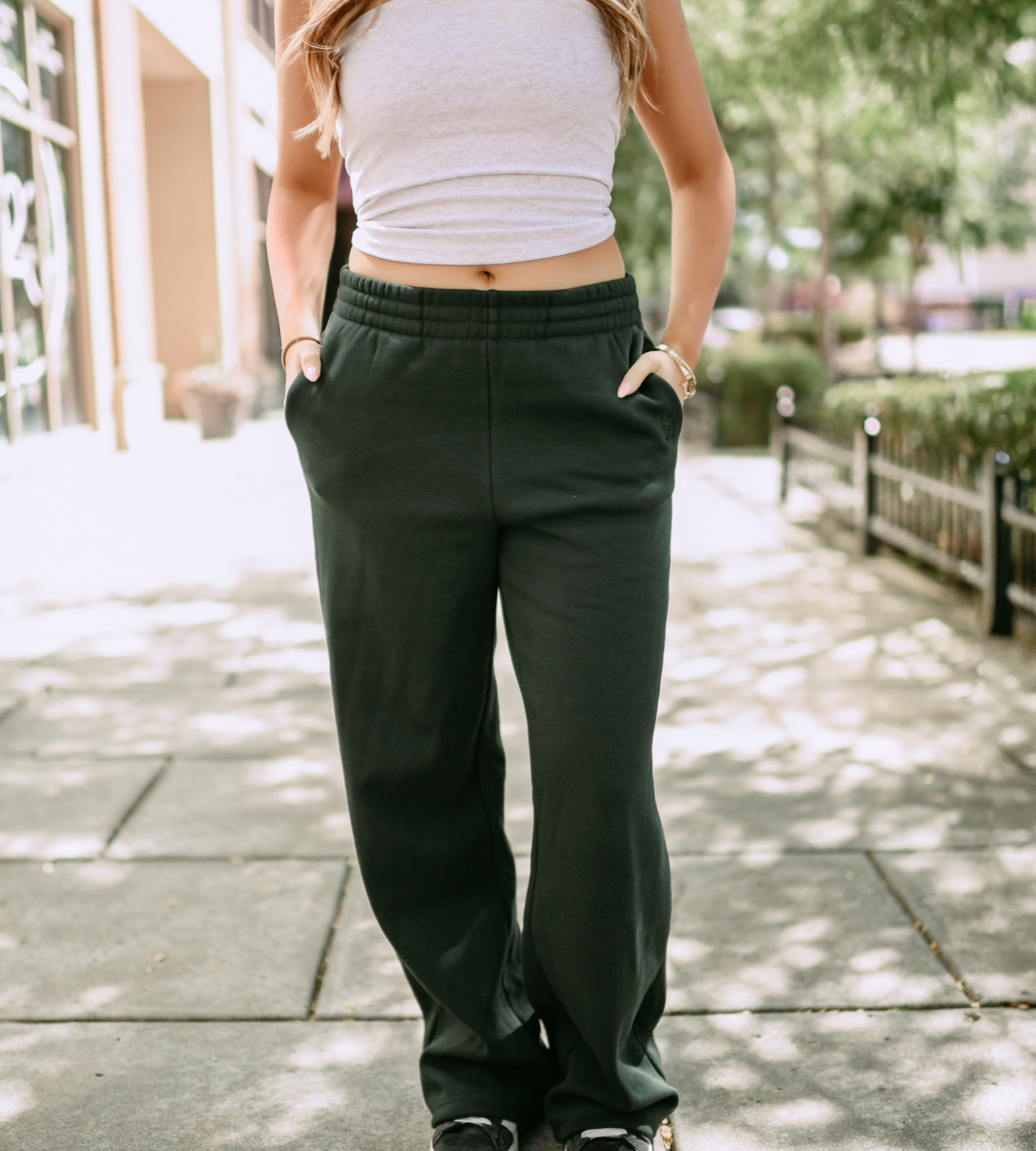 Hunter Green Wide Leg Sweatpants