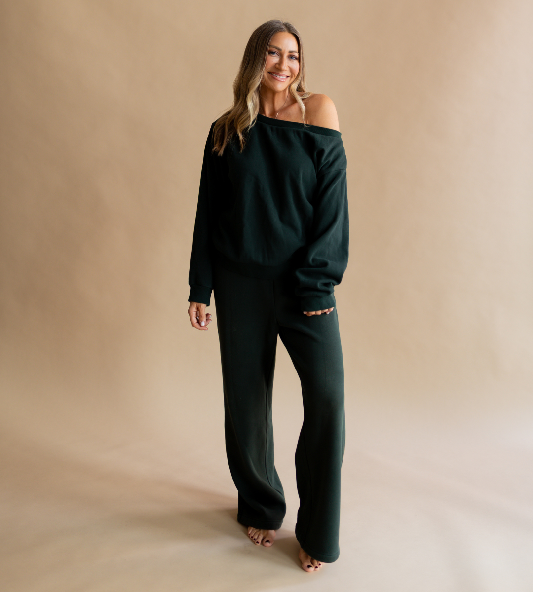 Hunter Green Off The Shoulder Sweatshirt